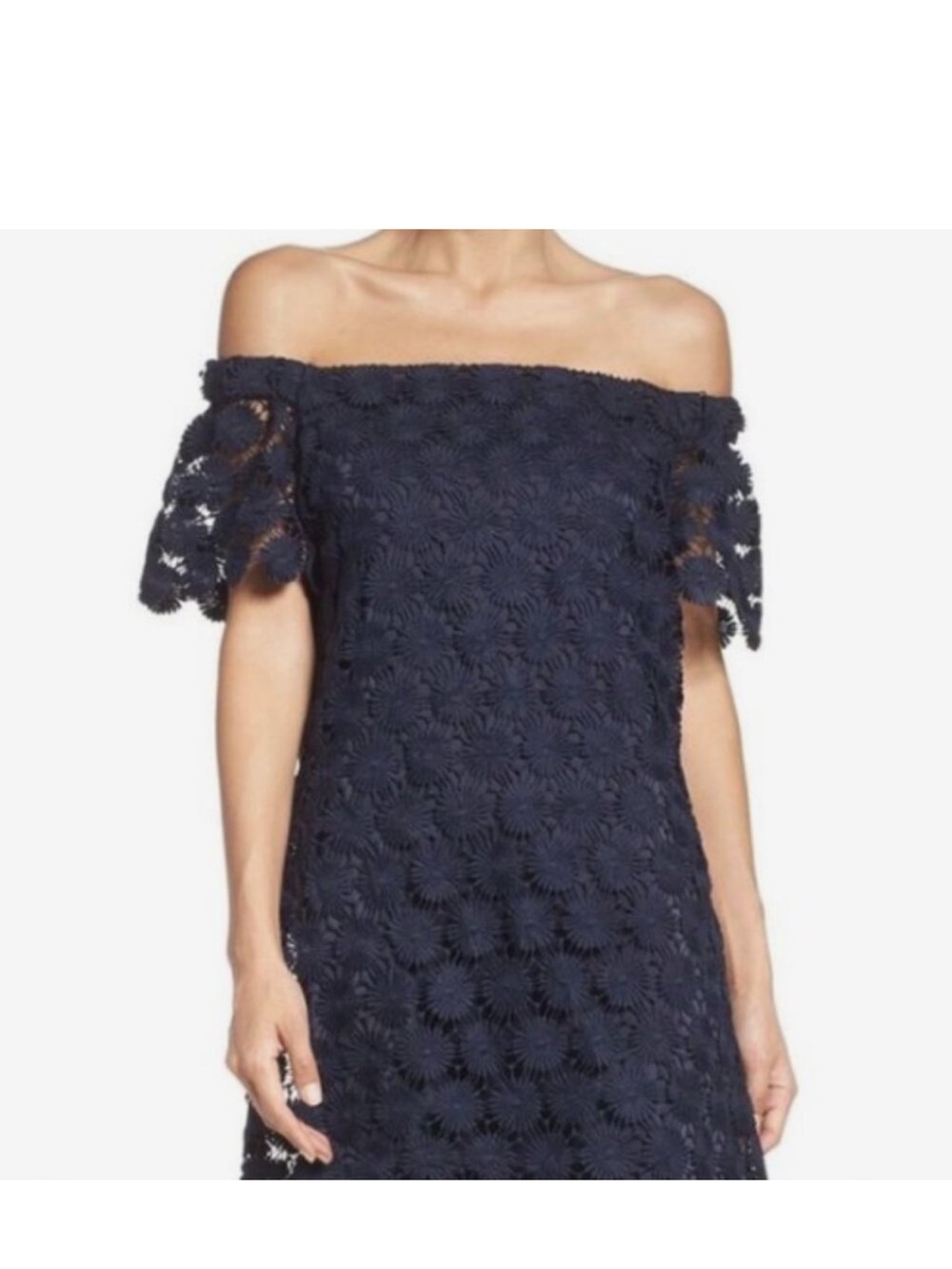 Like New Navy Off Shoulder Mini Trina Turk Eyelet Dress XS